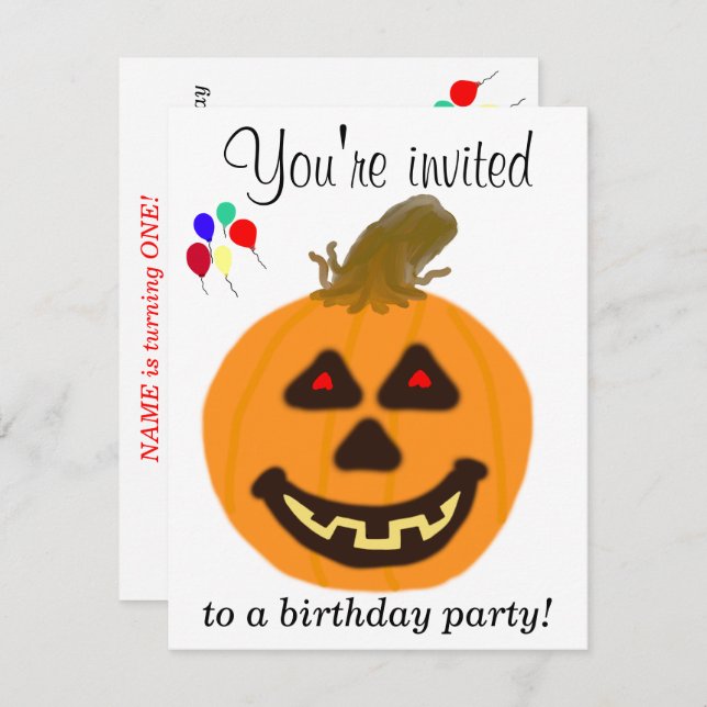 1st Halloween Birthday Party Invitations ANY AGE (Front/Back)