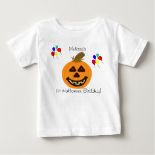 1st Halloween Birthday Pumpkin Balloons Name Baby T-Shirt