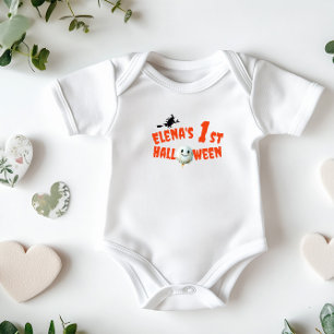 1st Halloween ghost orange typography witch Baby Bodysuit
