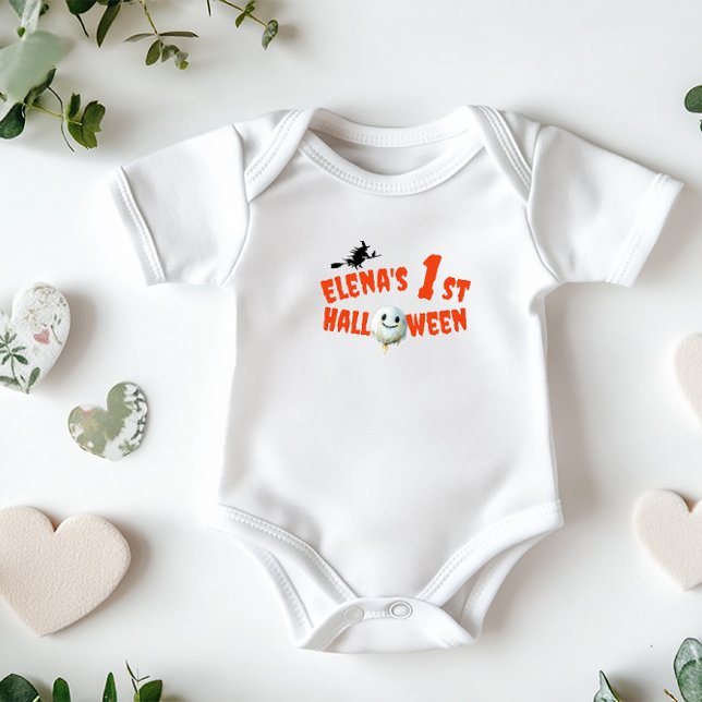 1st Halloween ghost orange typography witch Baby Bodysuit (Creator Uploaded)