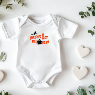 1st Halloween ghost purple typography witch Baby Bodysuit