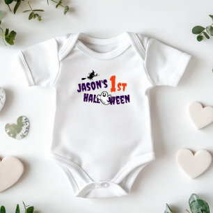 1st Halloween ghost purple typography witch Baby Bodysuit