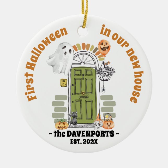 1st Halloween New Home Family Ceramic Ornament (Front)