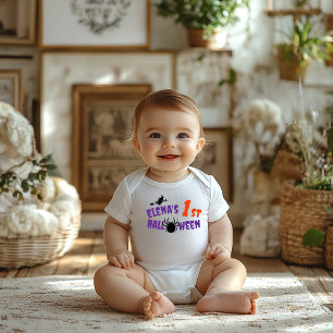 1st Halloween spider  purple typography witch Baby Bodysuit