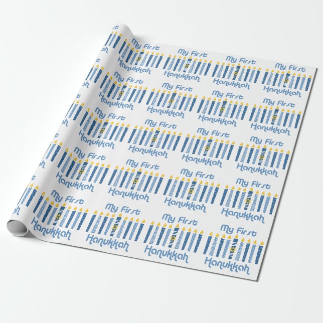 1st Hanukkah Candles Wrapping Paper (Unrolled)