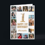 1st Happy Birthday Gold and White Photo Collage Card<br><div class="desc">1st Happy Birthday Gold and White Photo Collage Birthday Card. For further customisation,  please click the "Customise it" button and use our design tool to modify this template.</div>