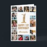 1st Happy Birthday Gold and White Photo Collage Card<br><div class="desc">1st Happy Birthday Gold and White Photo Collage Birthday Card. For further customisation,  please click the "Customise it" button and use our design tool to modify this template.</div>
