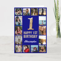 1st Happy Birthday Navy Blue & Gold Photo Collage