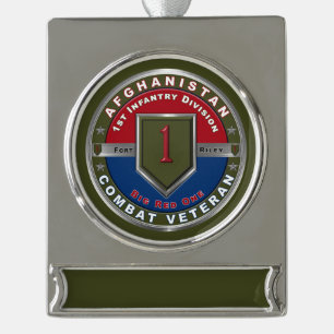 1st Infantry Division Afghanistan Veteran Silver Plated Banner Ornament