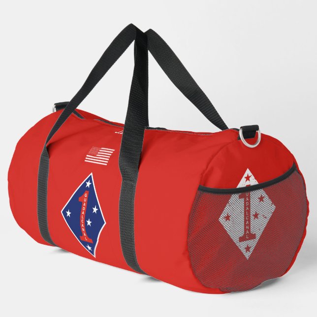 1st Marine Division Veteran Red Personalized Duffle Bag (Right Corner)