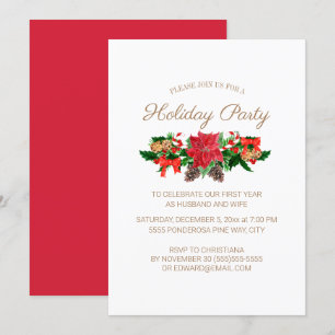 1st Married Christmas Holiday Party Red Poinsettia Invitation
