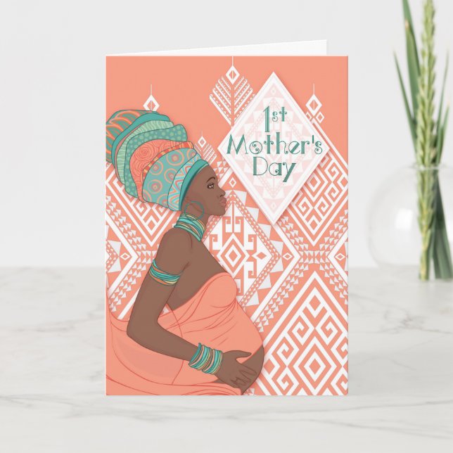 1st Mother's Day African American Mummy to Be Holiday Card (Front)