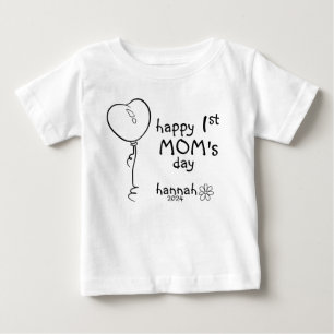 1st Mother's Day Heart Balloon Doodle Baby T-Shirt