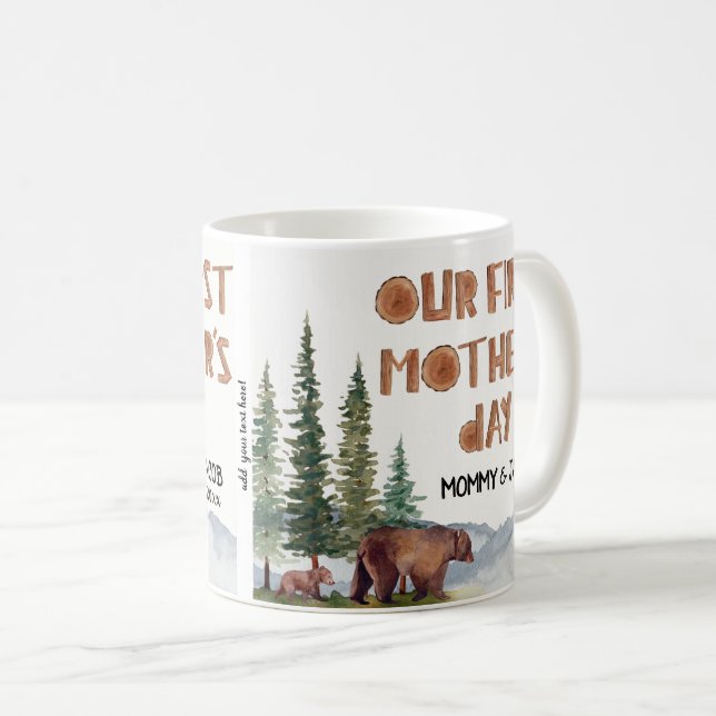 1st Mother's Day Personalised Woodland Bear  Coffee Mug (Front Right)