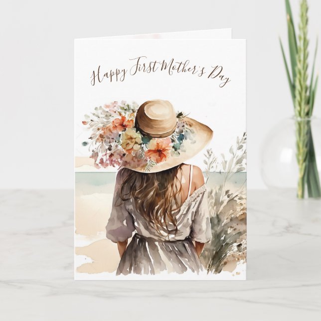 1st Mother's Day Woman With Beach Hat Card (Front)