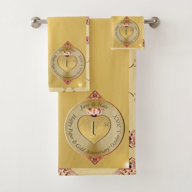 1st or 50th Golden Anniversary Bath Towel Set (Insitu)