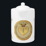 1st or 50th Golden Ochre<br><div class="desc">Alas, a delightful, classically designed teapot to honour their 1st or 50th wedding anniversary with a heart emblem and medallion text, how special is that?! Golden ochre with ornate heart graphics, for a touch of the romantic. If you wish for any customisation or illustration made just for you, just message...</div>