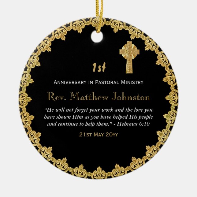 1st Ordination Anniversary Personalised Scripture Ceramic Ornament (Front)