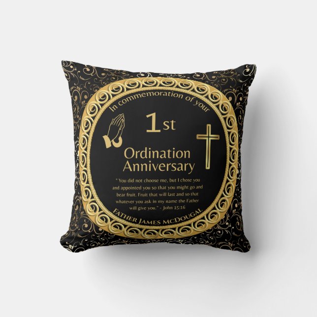 1st Ordination Anniversary Priest PERSONALIZED  Cushion (Front)
