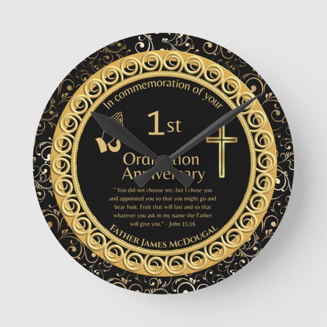 1st Ordination Anniversary Priest PERSONALIZED  Round Clock (Front)