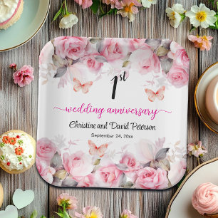1st Paper Wedding Anniversary Blush Roses Plate