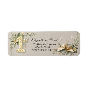 1st Paper Wedding Anniversary Floral Cranes Couple Return Address Label
