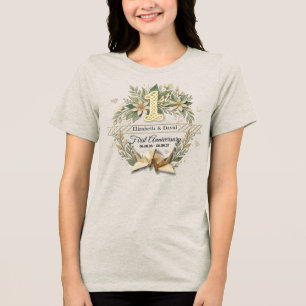 1st Paper Wedding Anniversary Floral Cranes Couple Tri-Blend Shirt