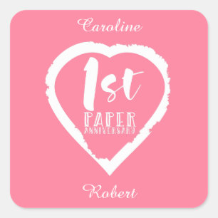 1ST paper wedding anniversary heart Square Sticker