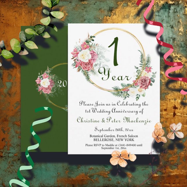 1st Paper Wedding Anniversary Roses Gold Frame Invitation (Creator Uploaded)