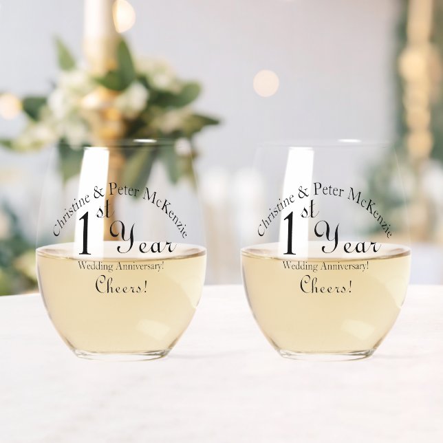 1st Paper-Wedding Anniversary Signature  Stemless Wine Glass (Insitu (Wedding))
