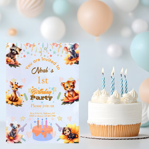 1st Party Animals Kids Birthday Invitation 
