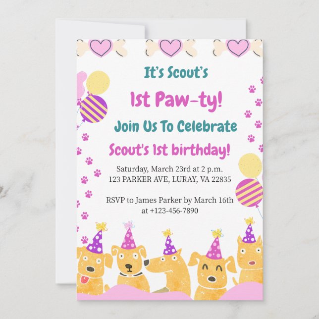 1st PAW-TY! First Birthday  Invitation (Front)