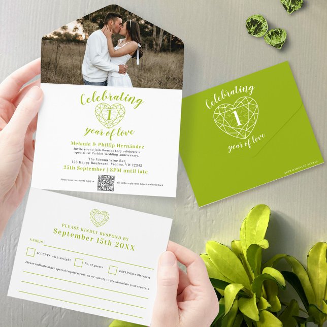 1st peridot wedding anniversary photo QR RSVP  All In One Invitation (Creator Uploaded)