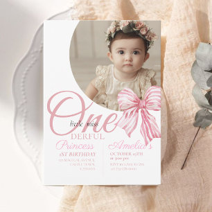 1st Photo Elegant Bow Birthday Girly Party Invitation