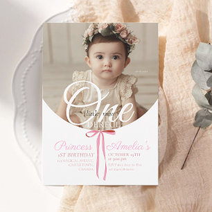 1st Photo Minimalist Bow Elegant Birthday Party Invitation