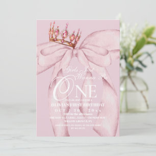 1st Pink Bow Girls Just Wanna Be One Birthday  Invitation