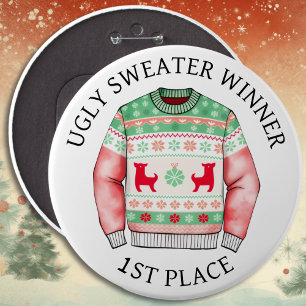 1st Place Ugly Sweater Winner   Funny Christmas  6 Cm Round Badge