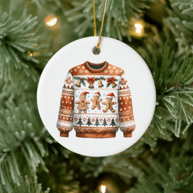 1st Place Winner Ugly Sweater Contest Gingerbread Ceramic Ornament (Tree)