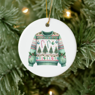1st Place Winner Ugly Sweater Contest Green Pink Ceramic Ornament