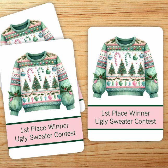 1st Place Winner Ugly Sweater Contest Green Pink Playing Cards (Creator Uploaded)