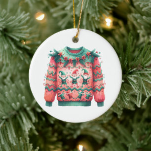1st Place Winner Ugly Sweater Contest Pink Green Ceramic Ornament