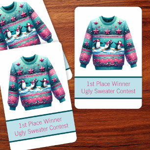 1st Place Winner Ugly Sweater Contest Pink Teal Playing Cards