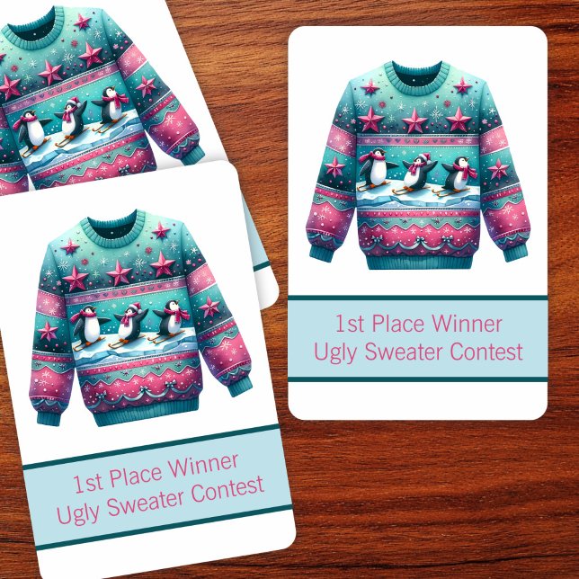 1st Place Winner Ugly Sweater Contest Pink Teal  Playing Cards (Creator Uploaded)