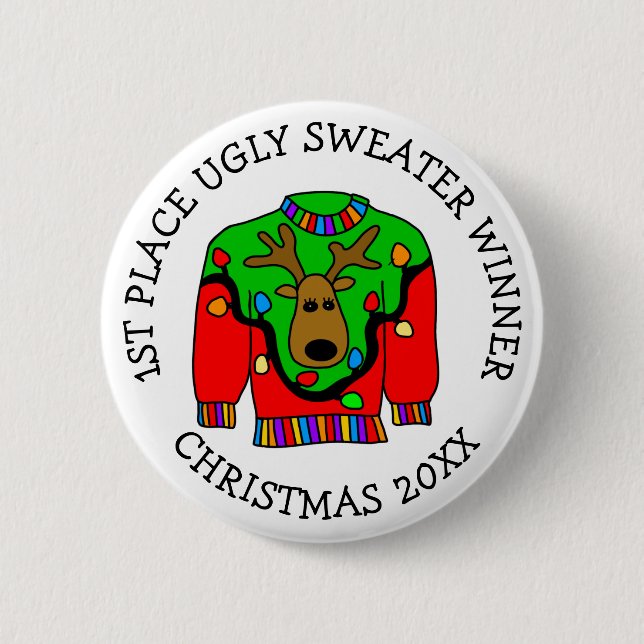 1st Place Winner Ugly Sweater Contest Prize   6 Cm Round Badge (Front)