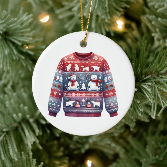 1st Place Winner Ugly Sweater Contest Red Blue Ceramic Ornament (Tree)