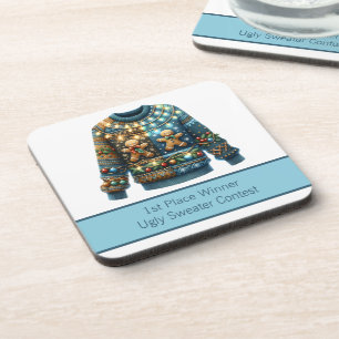 1st Place Winner Ugly Sweater Contest Tree Lights Coaster