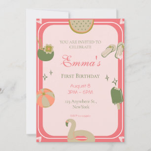 1st Pool Party birthday invitations photo.