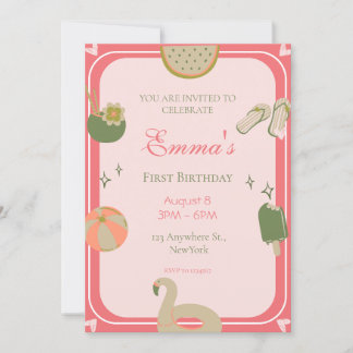 1st Pool Party birthday invitations photo.