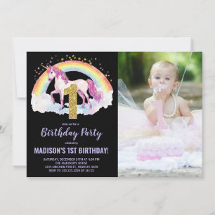 1st Rainbow Unicorn Birthday Invitations photo