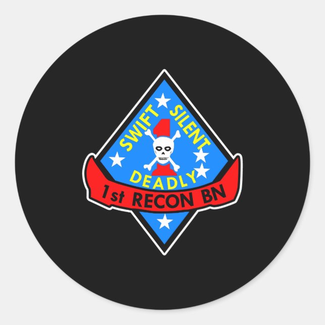 1St Recon Bn Black Classic Round Sticker (Front)